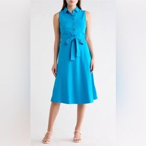 DKNY Bright Blue Button-Up Midi Dress
